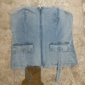 Haute Monde Light Blue Denim Strapless Top